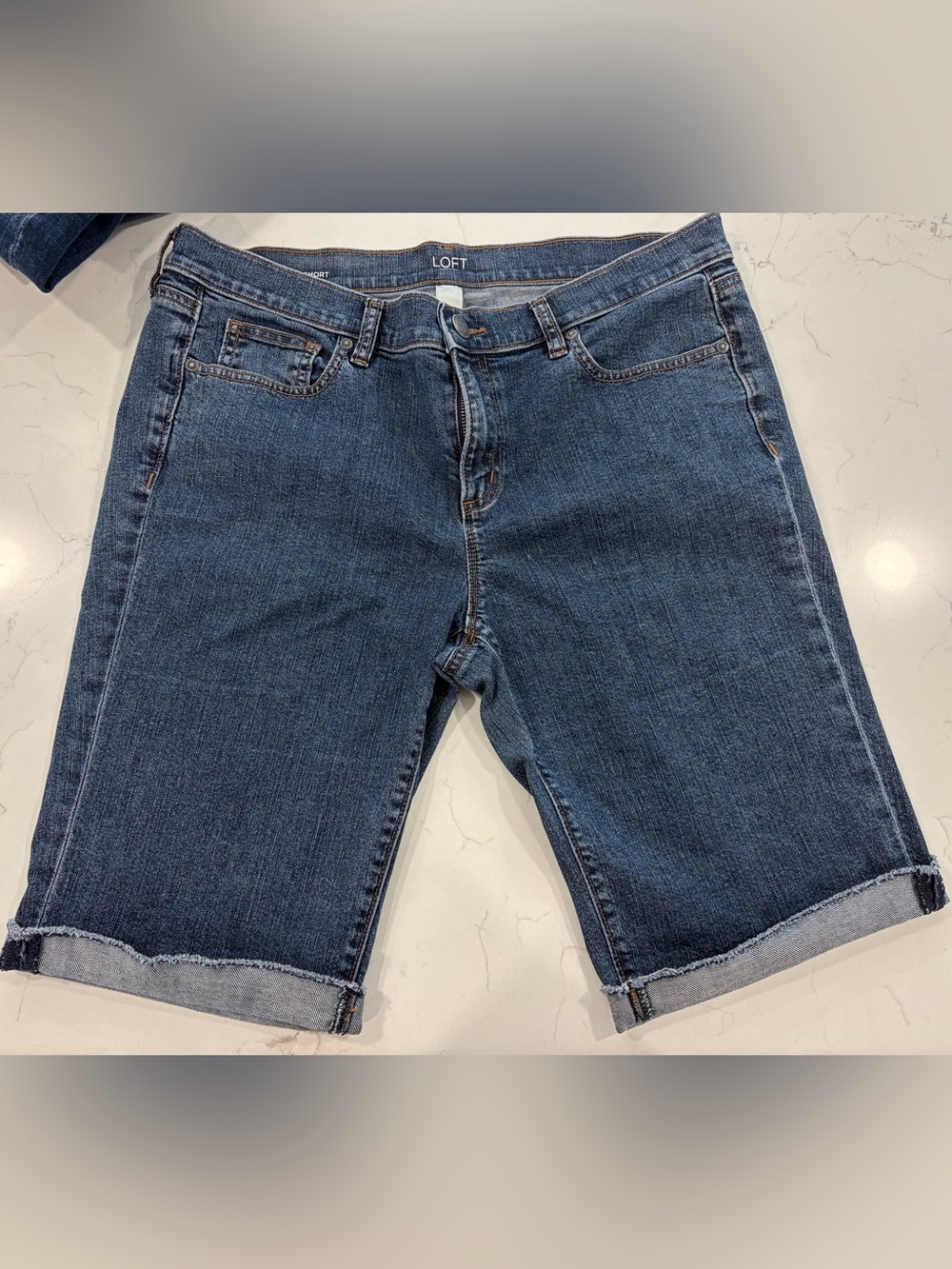 LOFT Women's Dark Blue Boyfriend Denim Bermuda Shorts